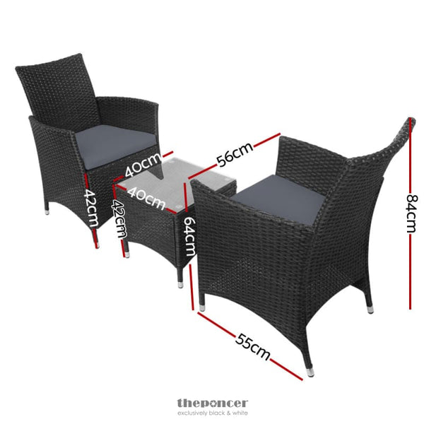 GARDEON 3PC OUTDOOR BISTRO SET PATIO FURNITURE WICKER