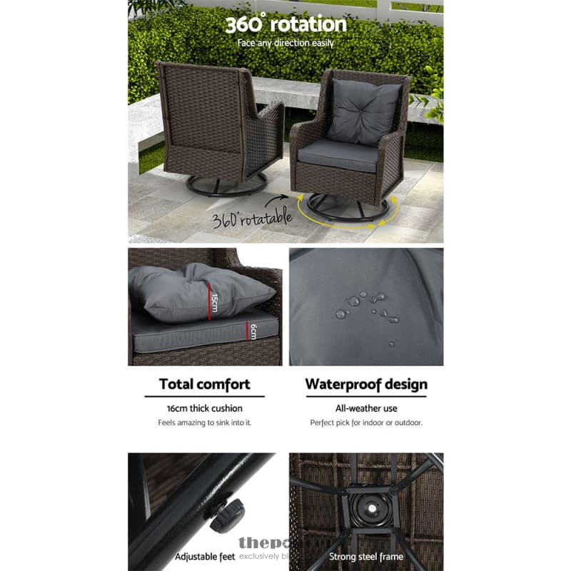 GARDEON 3PC OUTDOOR FURNITURE BISTRO SET LOUNGE WICKER