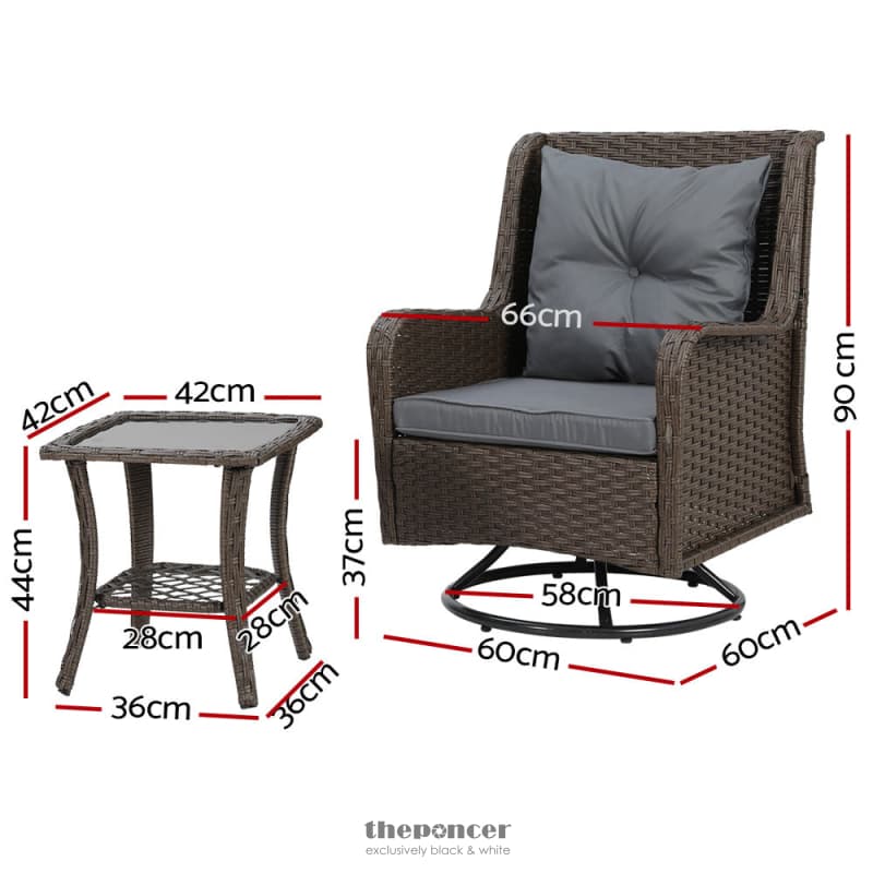 GARDEON 3PC OUTDOOR FURNITURE BISTRO SET LOUNGE WICKER