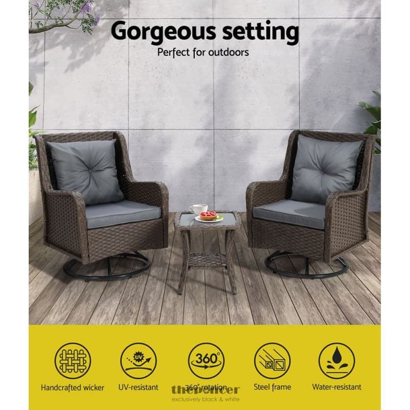 GARDEON 3PC OUTDOOR FURNITURE BISTRO SET LOUNGE WICKER