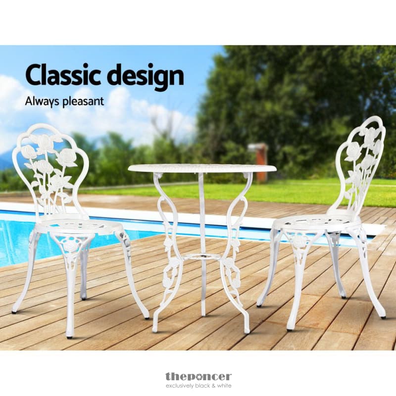 GARDEON 3PC OUTDOOR SETTING BISTRO SET CHAIRS TABLE CAST