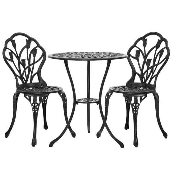 GARDEON 3PC OUTDOOR SETTING BISTRO SET CHAIRS TABLE CAST