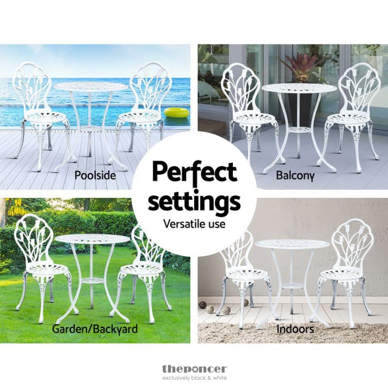 GARDEON 3PC OUTDOOR SETTING BISTRO SET CHAIRS TABLE CAST