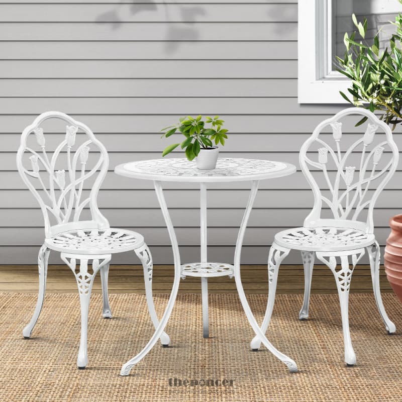 GARDEON 3PC OUTDOOR SETTING BISTRO SET CHAIRS TABLE CAST