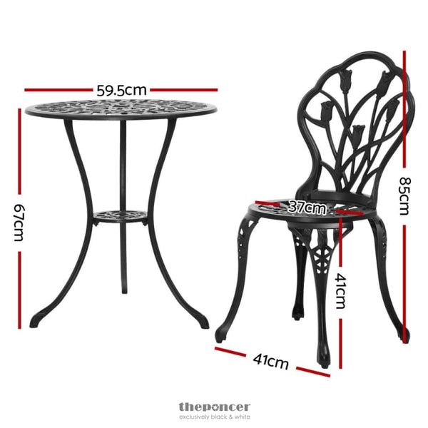 GARDEON 3PC OUTDOOR SETTING BISTRO SET CHAIRS TABLE CAST