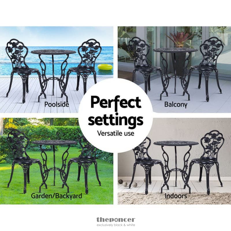 GARDEON 3PC OUTDOOR SETTING BISTRO SET CHAIRS TABLE CAST