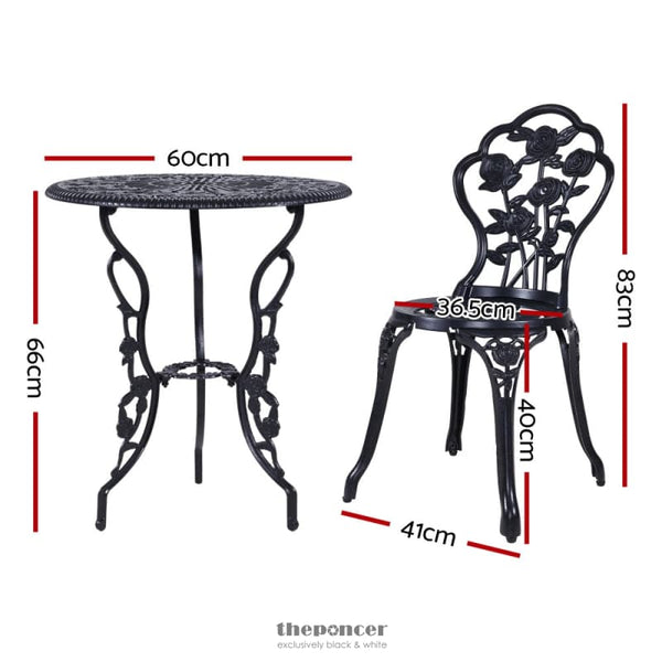 GARDEON 3PC OUTDOOR SETTING BISTRO SET CHAIRS TABLE CAST