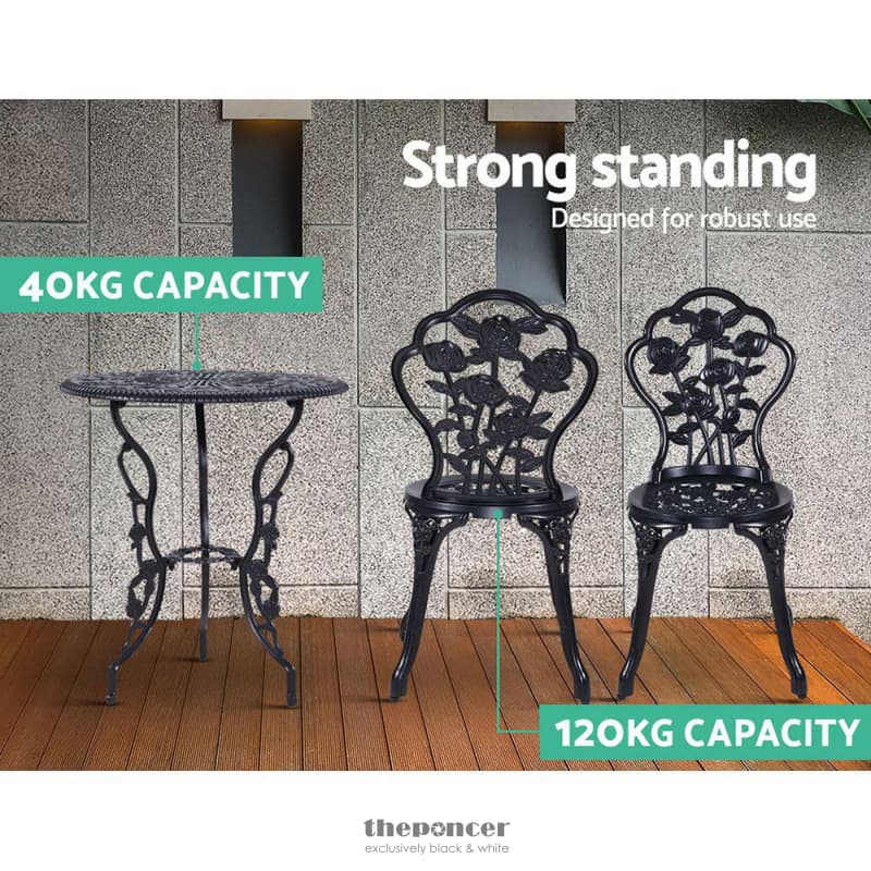 GARDEON 3PC OUTDOOR SETTING BISTRO SET CHAIRS TABLE CAST