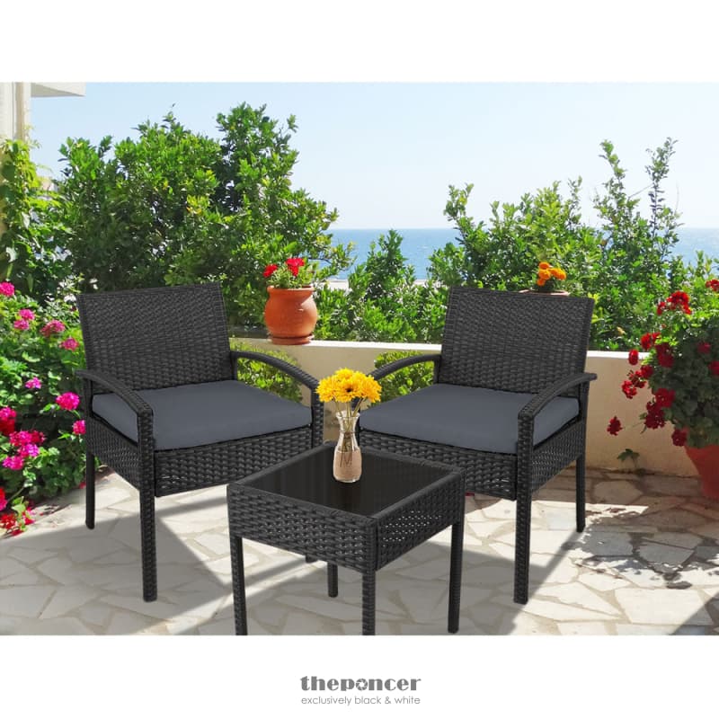 GARDEON 3PC PATIO FURNITURE BISTRO SET WICKER OUTDOOR