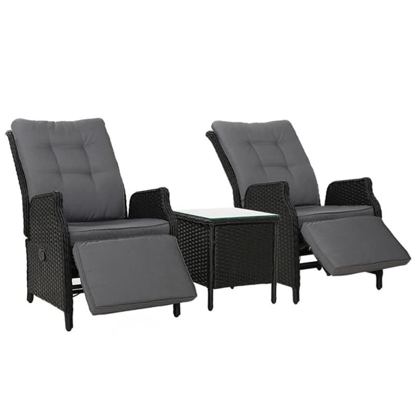 GARDEON 3PC RECLINER CHAIRS TABLE SUN LOUNGE OUTDOOR