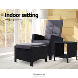 GARDEON 3PC RECLINER CHAIRS TABLE SUN LOUNGE WICKER OUTDOOR