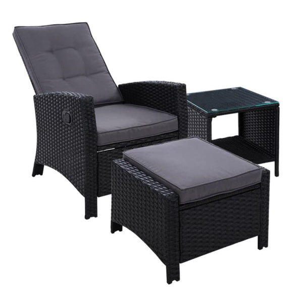 GARDEON 3PC RECLINER CHAIRS TABLE SUN LOUNGE WICKER OUTDOOR