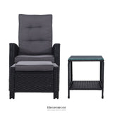 GARDEON 3PC RECLINER CHAIRS TABLE SUN LOUNGE WICKER OUTDOOR