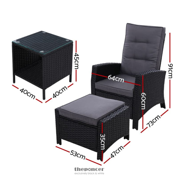GARDEON 3PC RECLINER CHAIRS TABLE SUN LOUNGE WICKER OUTDOOR