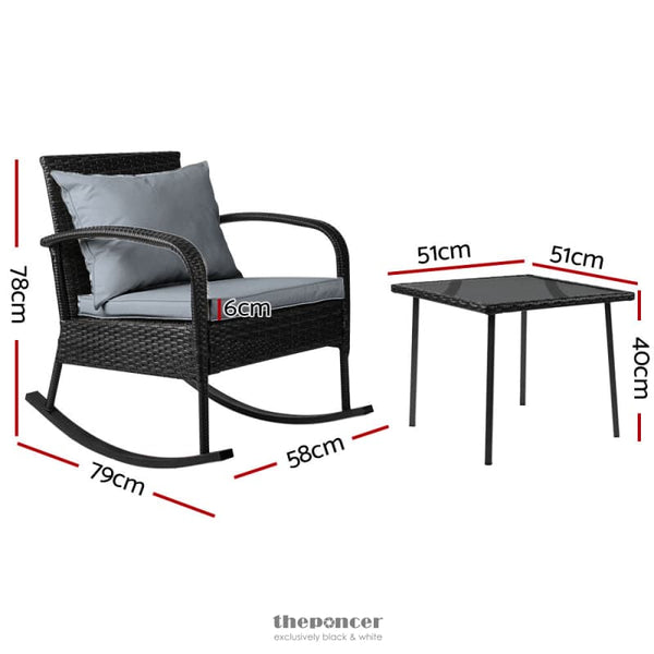 GARDEON 3PC ROCKING CHAIR TABLE WICKER OUTDOOR FURNITURE