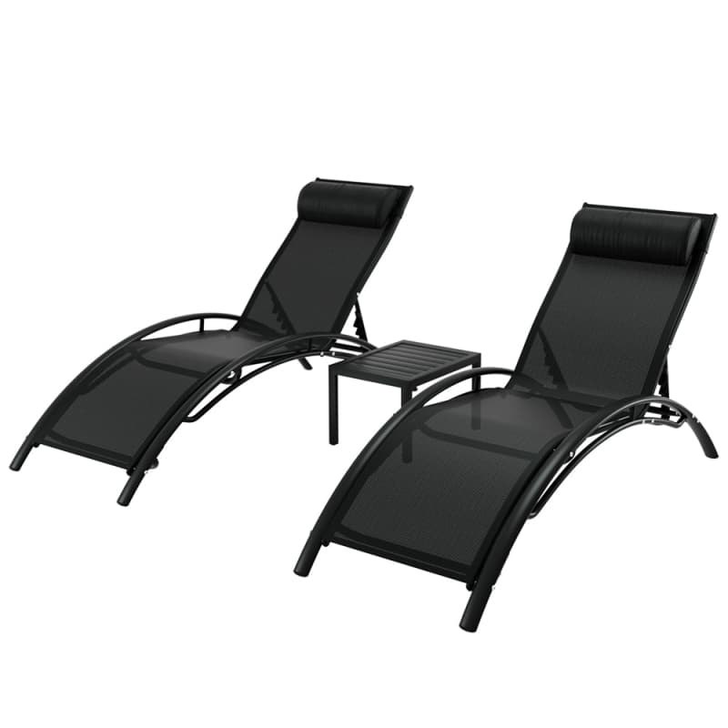 GARDEON 3PC SUN LOUNGE OUTDOOR LOUNGER STEEL TABLE CHAIRS