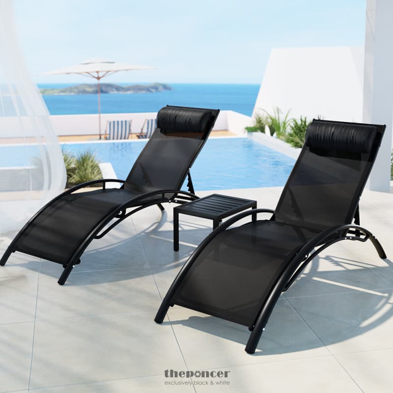 GARDEON 3PC SUN LOUNGE OUTDOOR LOUNGER STEEL TABLE CHAIRS