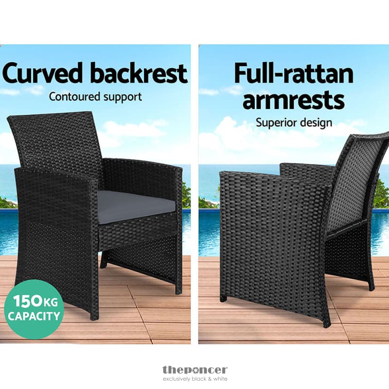 GARDEON 4 PCS OUTDOOR LOUNGE SETTING WICKER SOFA SET BLACK