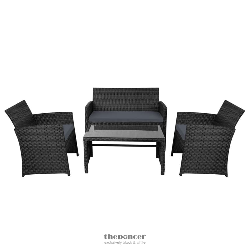 GARDEON 4 PCS OUTDOOR LOUNGE SETTING WICKER SOFA SET BLACK