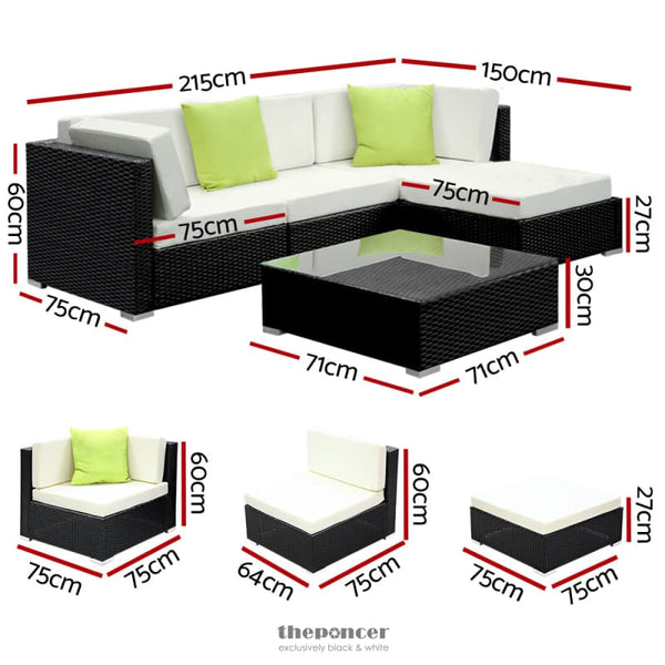 GARDEON 5-PIECE OUTDOOR SOFA SET WICKER COUCH LOUNGE