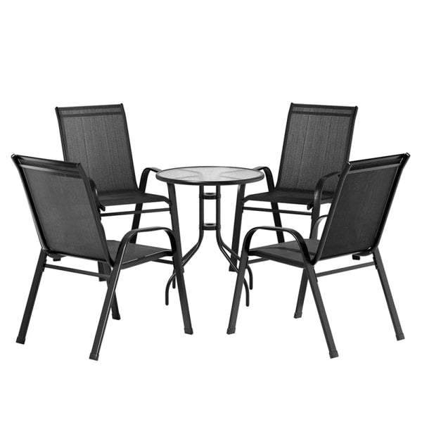 GARDEON 5PC BISTRO SET OUTDOOR TABLE AND CHAIRS STACKABLE