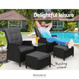 GARDEON 5PC RECLINER CHAIRS TABLE SUN LOUNGE WICKER OUTDOOR