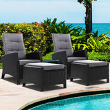 GARDEON 5PC RECLINER CHAIRS TABLE SUN LOUNGE WICKER OUTDOOR