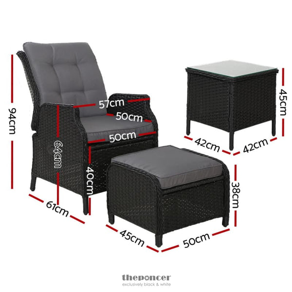GARDEON 5PC RECLINER CHAIRS TABLE SUN LOUNGE WICKER OUTDOOR