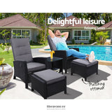 GARDEON 5PC RECLINER CHAIRS TABLE SUN LOUNGE WICKER OUTDOOR