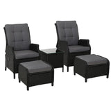 GARDEON 5PC RECLINER CHAIRS TABLE SUN LOUNGE WICKER OUTDOOR