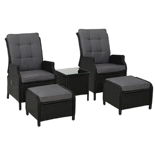 GARDEON 5PC RECLINER CHAIRS TABLE SUN LOUNGE WICKER OUTDOOR
