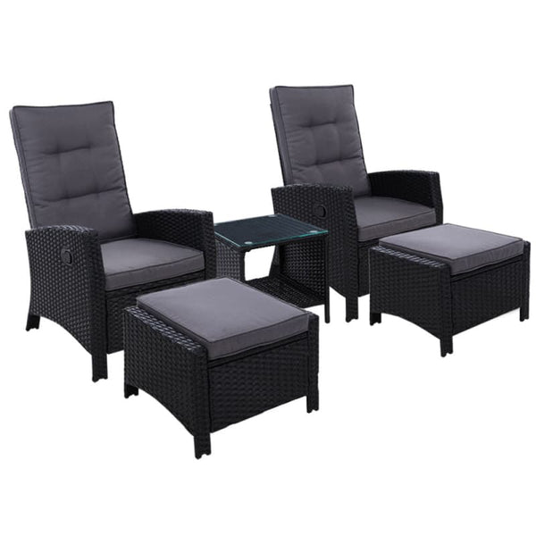 GARDEON 5PC RECLINER CHAIRS TABLE SUN LOUNGE WICKER OUTDOOR
