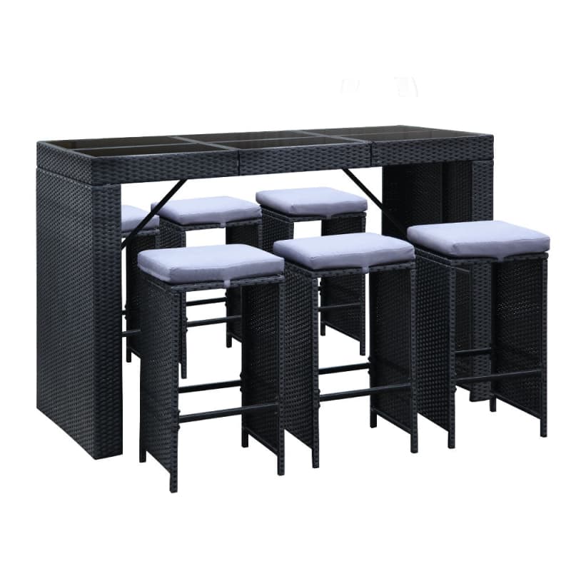 GARDEON 7-PIECE OUTDOOR BAR SET DINING TABLE STOOLS WICKER