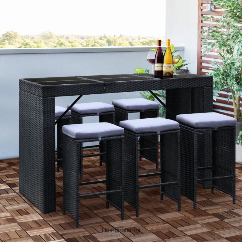 GARDEON 7-PIECE OUTDOOR BAR SET DINING TABLE STOOLS WICKER