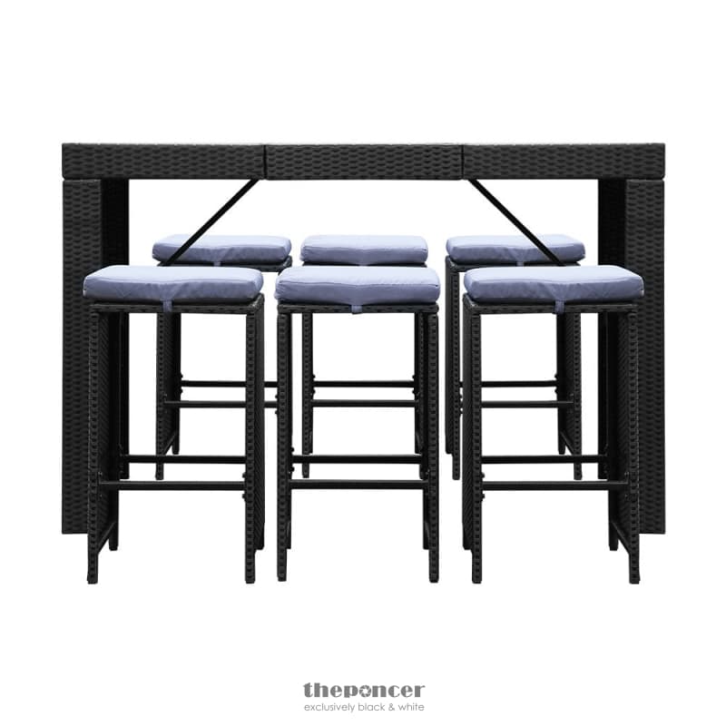 GARDEON 7-PIECE OUTDOOR BAR SET DINING TABLE STOOLS WICKER