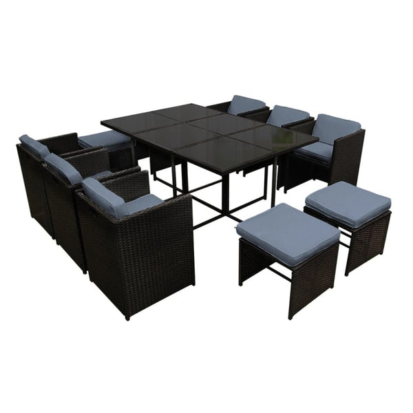 GARDEON OUTDOOR DINING SET 11 PIECE WICKER TABLE CHAIRS