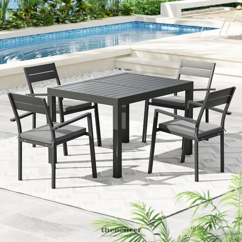 GARDEON OUTDOOR DINING SET 5 PIECE ALUMINUM EXTENDABLE