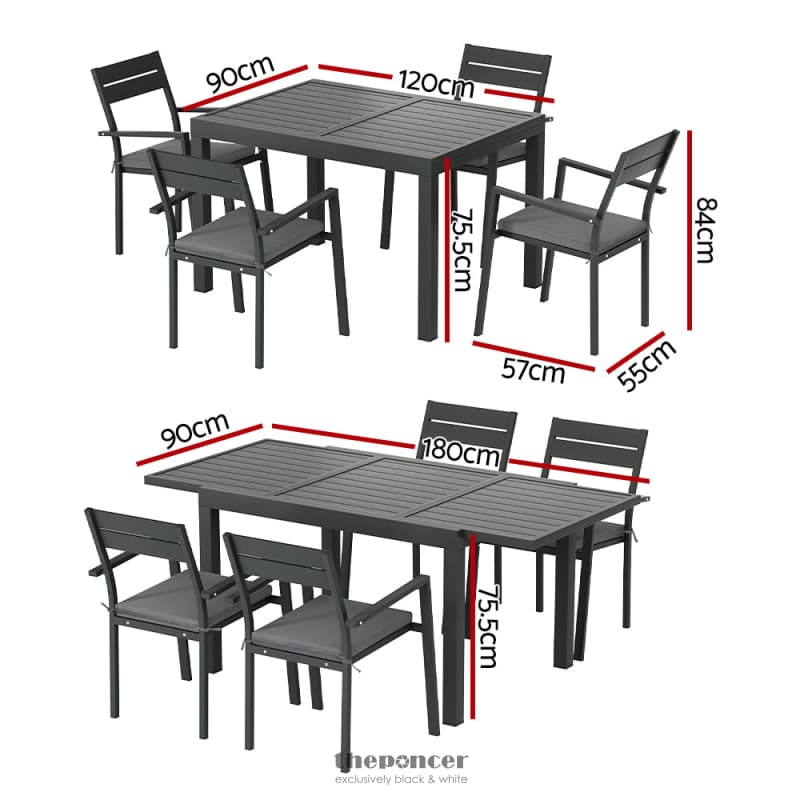 GARDEON OUTDOOR DINING SET 5 PIECE ALUMINUM EXTENDABLE