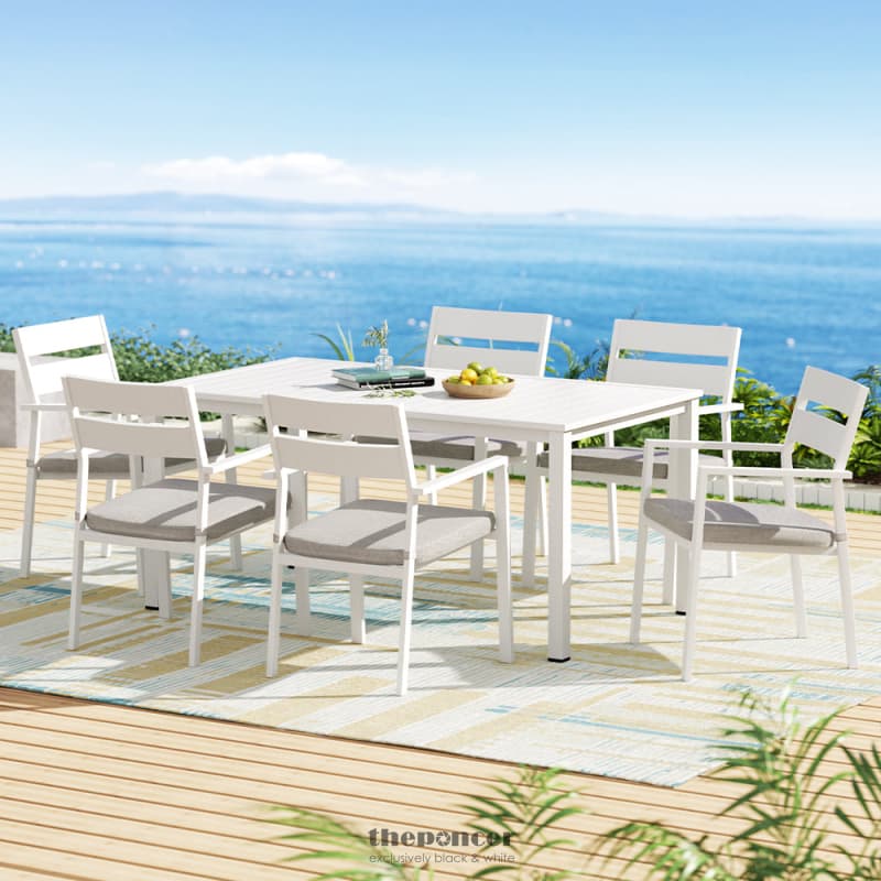 GARDEON OUTDOOR DINING SET 7 PIECE ALUMINUM TABLE CHAIRS