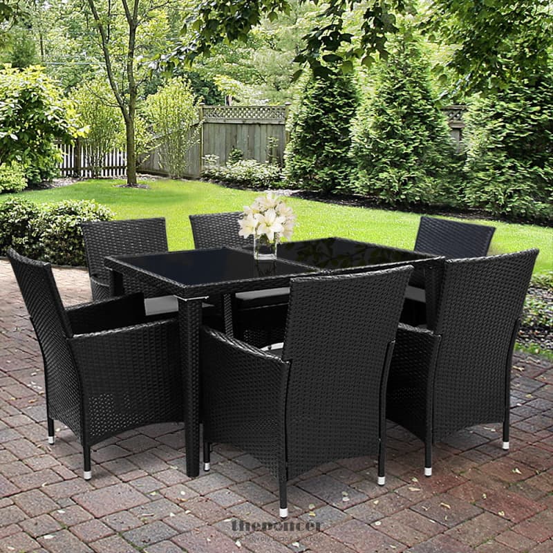 GARDEON OUTDOOR DINING SET 7 PIECE WICKER LOUNGE SETTING