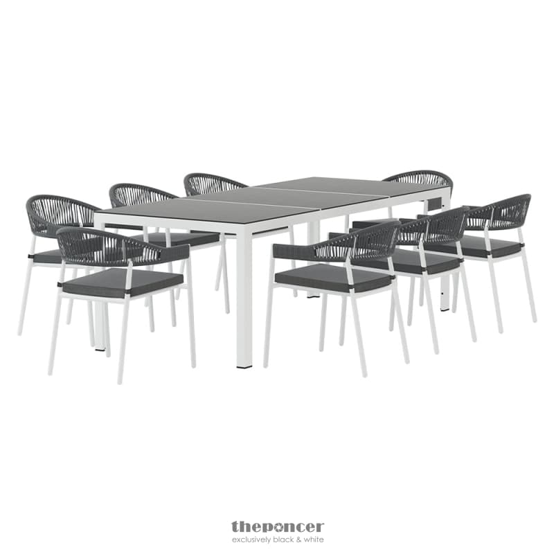 GARDEON OUTDOOR DINING SET 9 PIECE STEEL TABLE CHAIRS