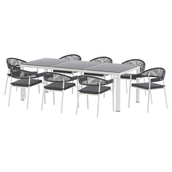 GARDEON OUTDOOR DINING SET 9 PIECE STEEL TABLE CHAIRS