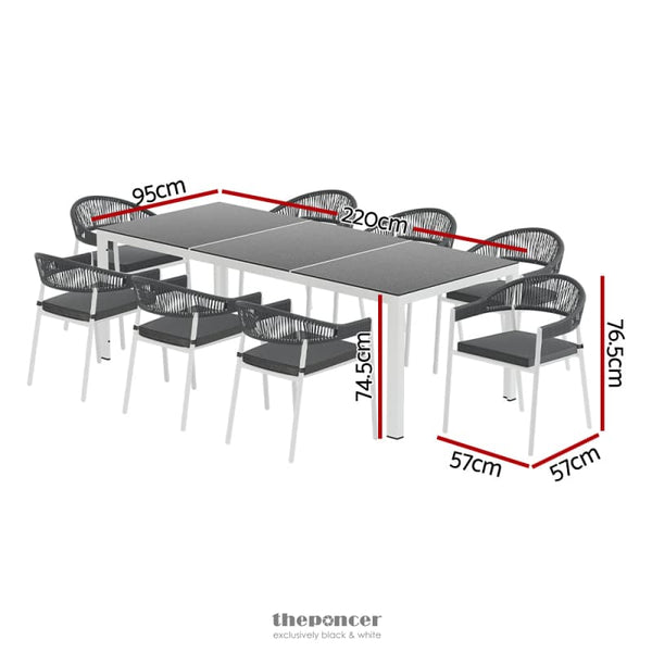 GARDEON OUTDOOR DINING SET 9 PIECE STEEL TABLE CHAIRS