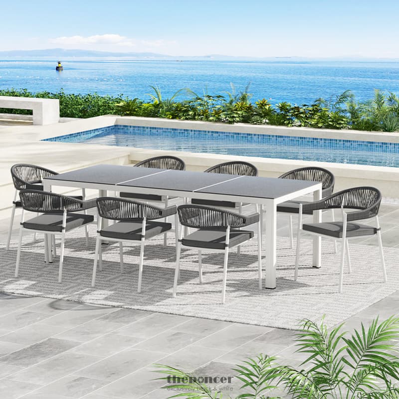 GARDEON OUTDOOR DINING SET 9 PIECE STEEL TABLE CHAIRS