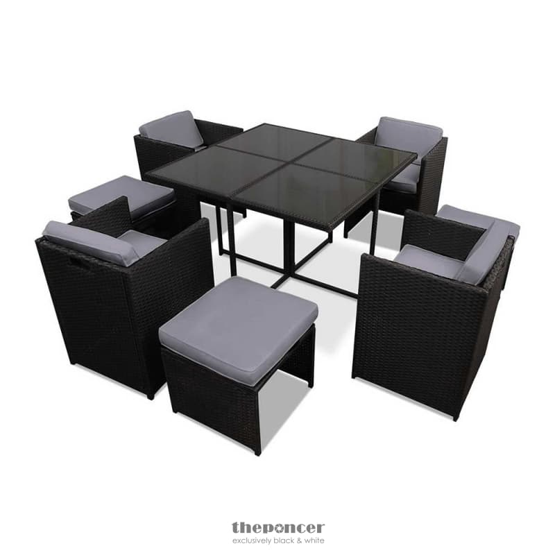 GARDEON OUTDOOR DINING SET 9 PIECE WICKER TABLE CHAIRS