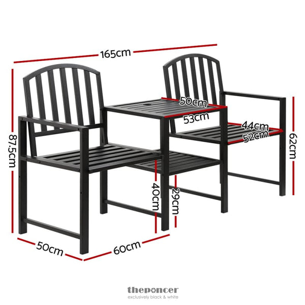 GARDEON OUTDOOR GARDEN BENCH SEAT LOVESEAT STEEL TABLE