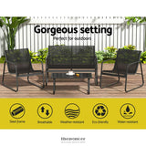 GARDEON OUTDOOR SOFA SET LOUNGE SETTING TEXTILENE TABLE