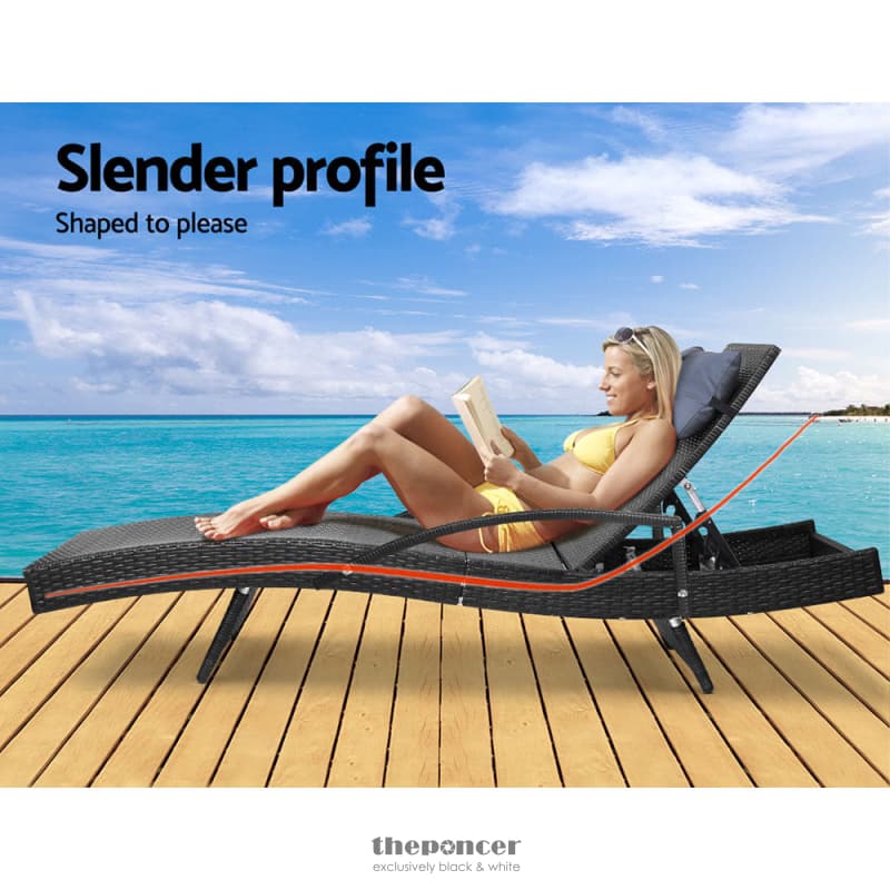 GARDEON SUN LOUNGE WICKER LOUNGER OUTDOOR FURNITURE BEACH