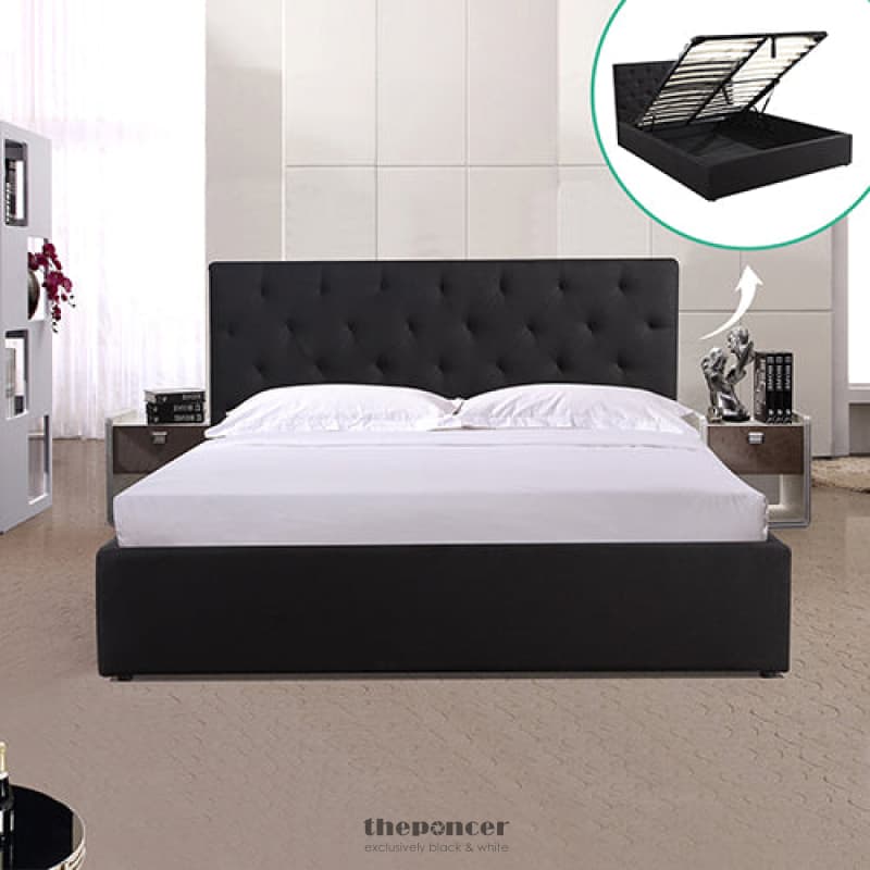 GAS LIFT QUEEN SIZE STORAGE BED FRAME UPHOLSTERY FABRIC
