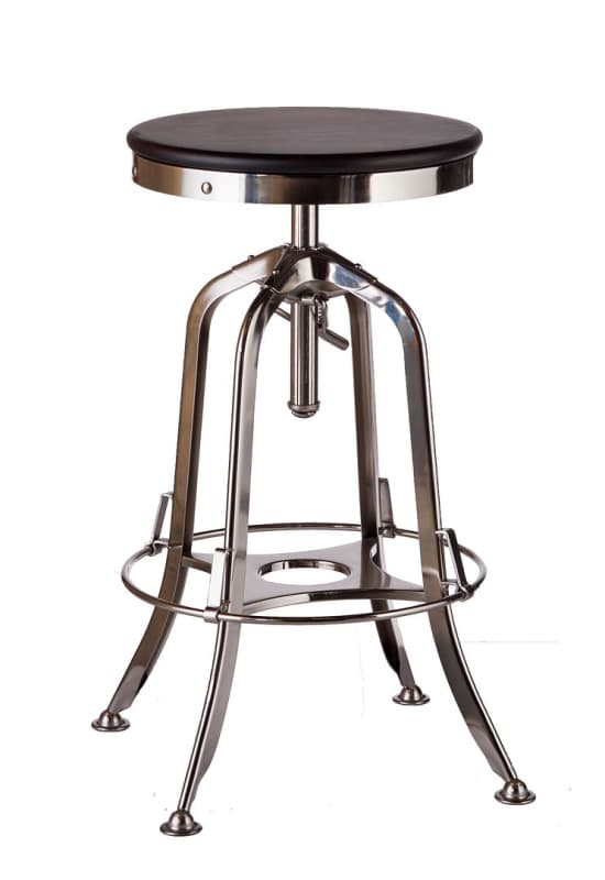 INDUSTRIAL WOODEN HEIGHT ADJUSTABLE SWIVEL BAR STOOL